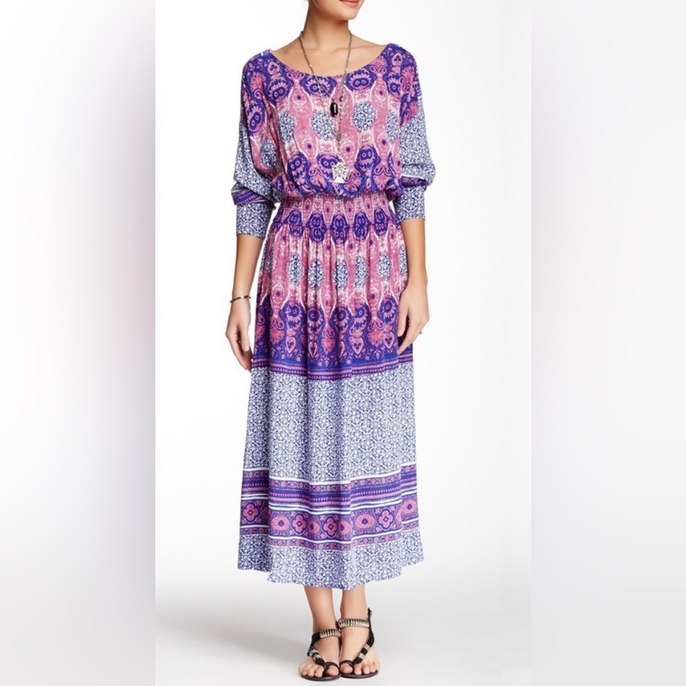 Free People Pink and Purple Paisley Midi Dress